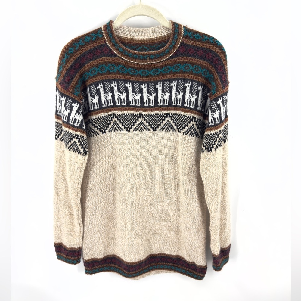 Peruvian Alpaca Wool Knit Sweater Womens Small Fair Isle Parisian Luxury Nordic